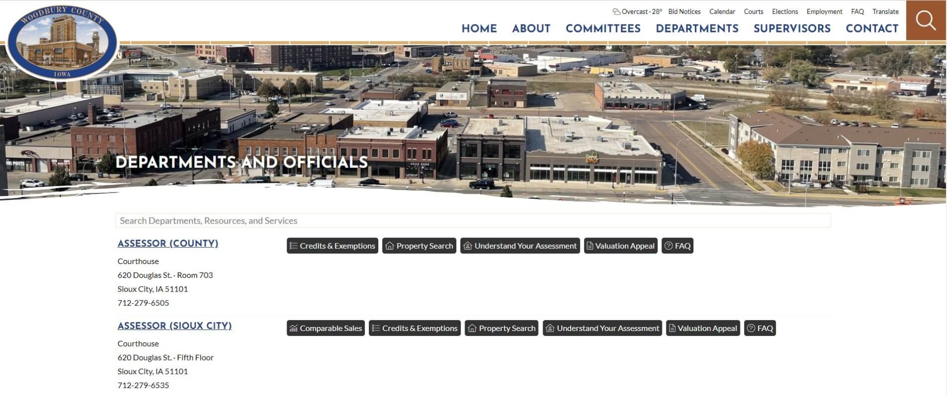 Departments and Officials page of the Woodbury County, Iowa, website.
